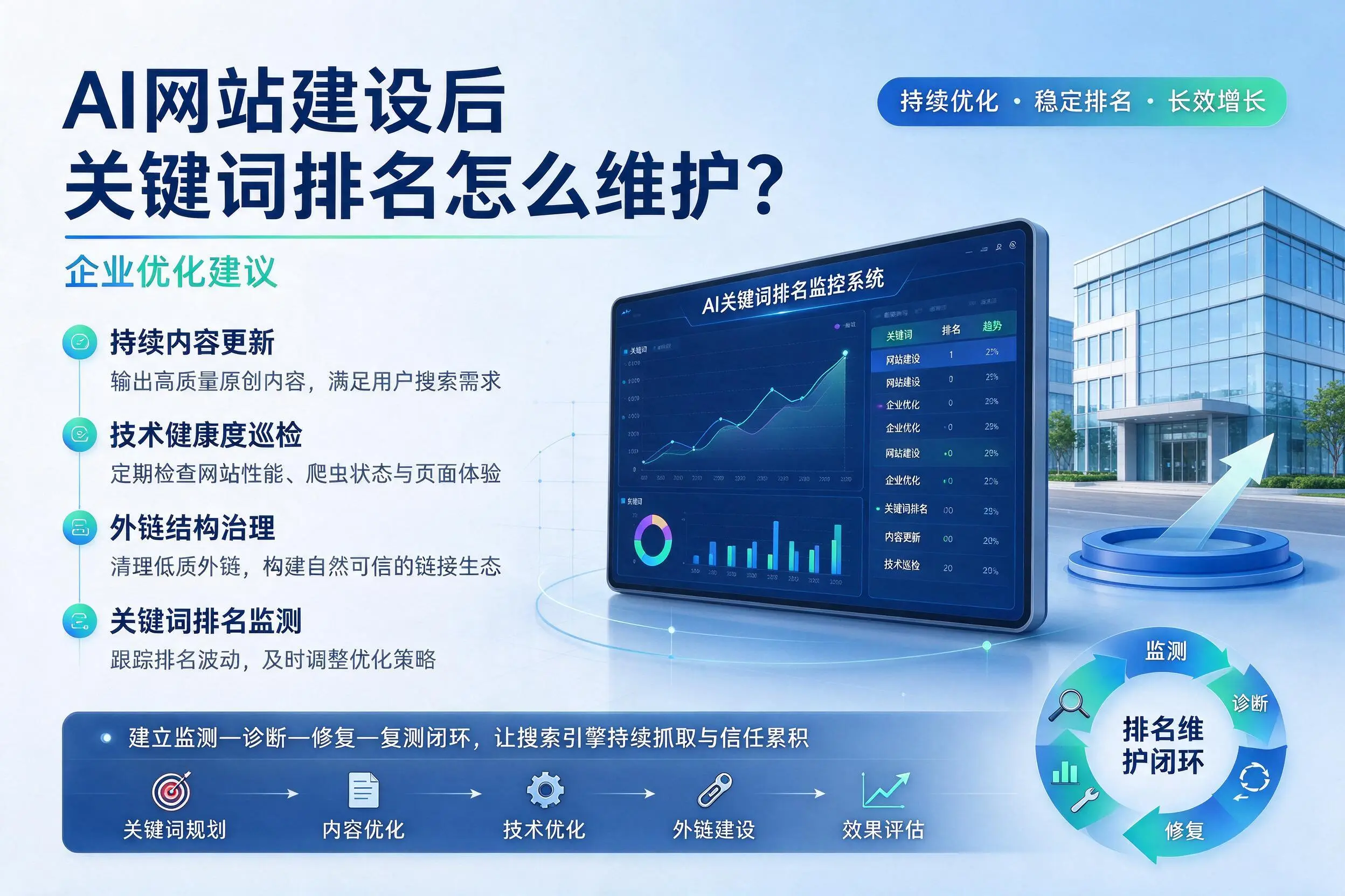 AI网站建设后关键词排名怎么维护？石嘴山企业优化建议