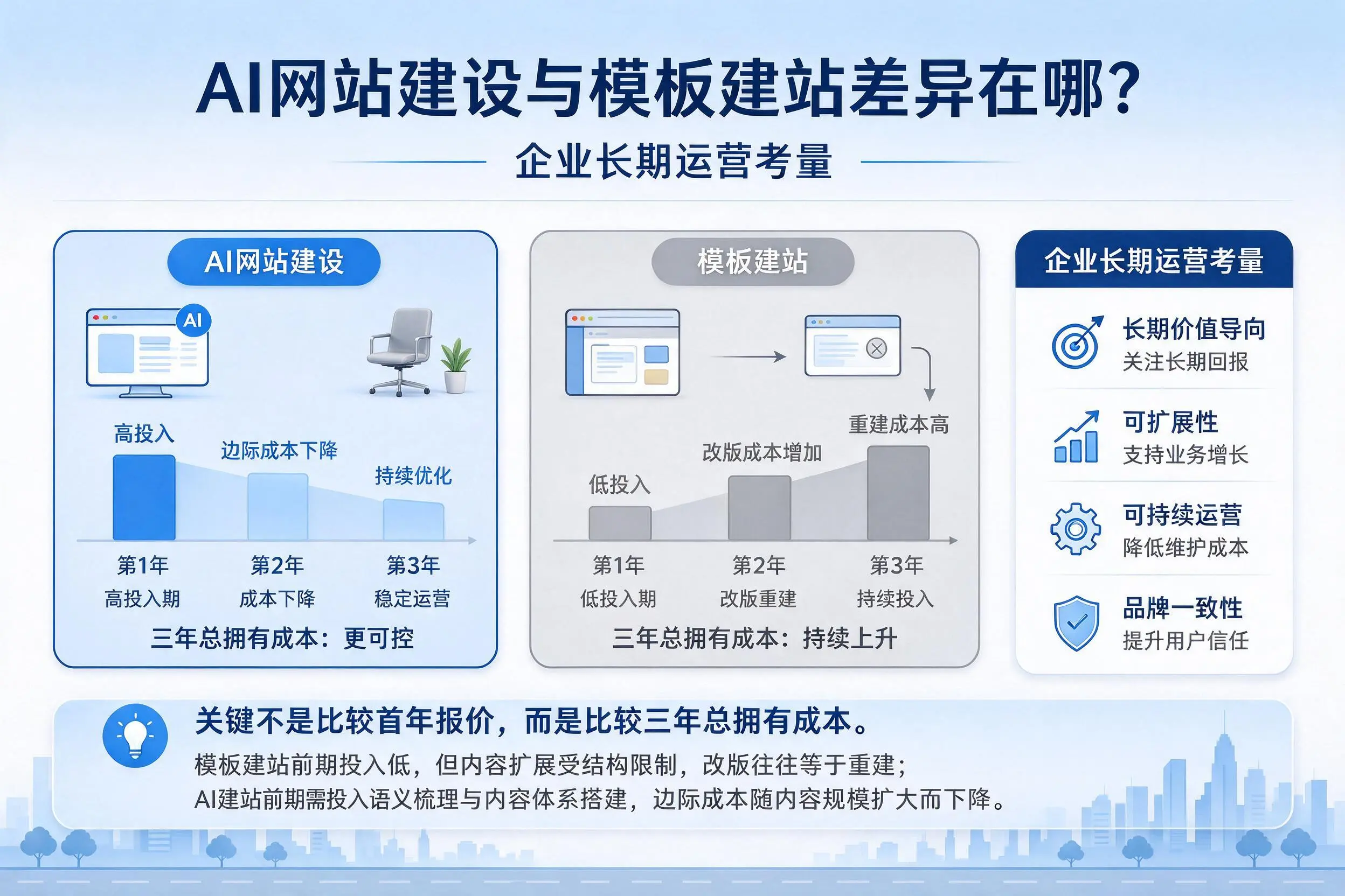 AI网站建设与模板建站差异在哪?石嘴山企业长期运营考量
