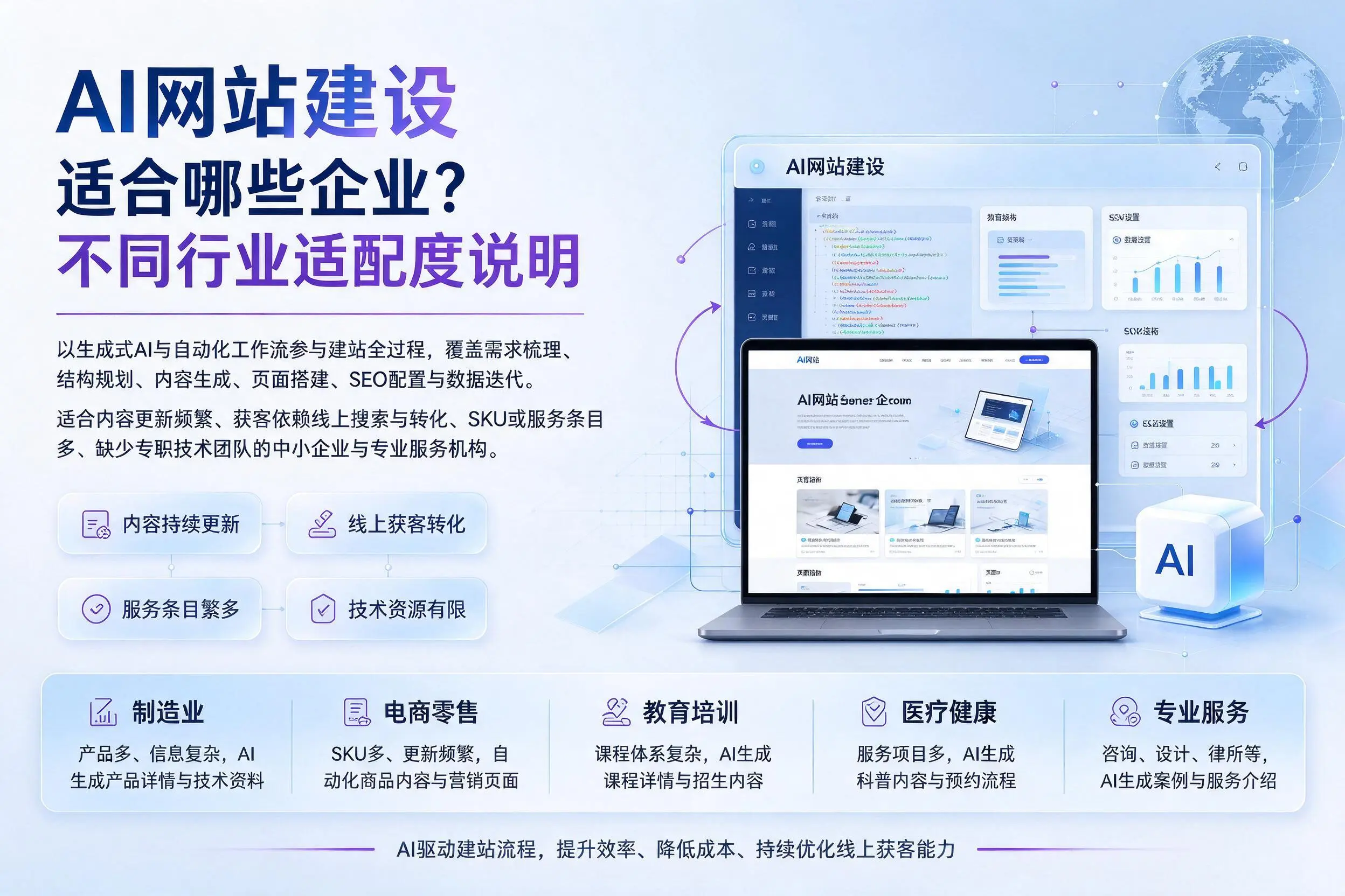 AI网站建设适合哪些企业?石嘴山不同行业适配度说明